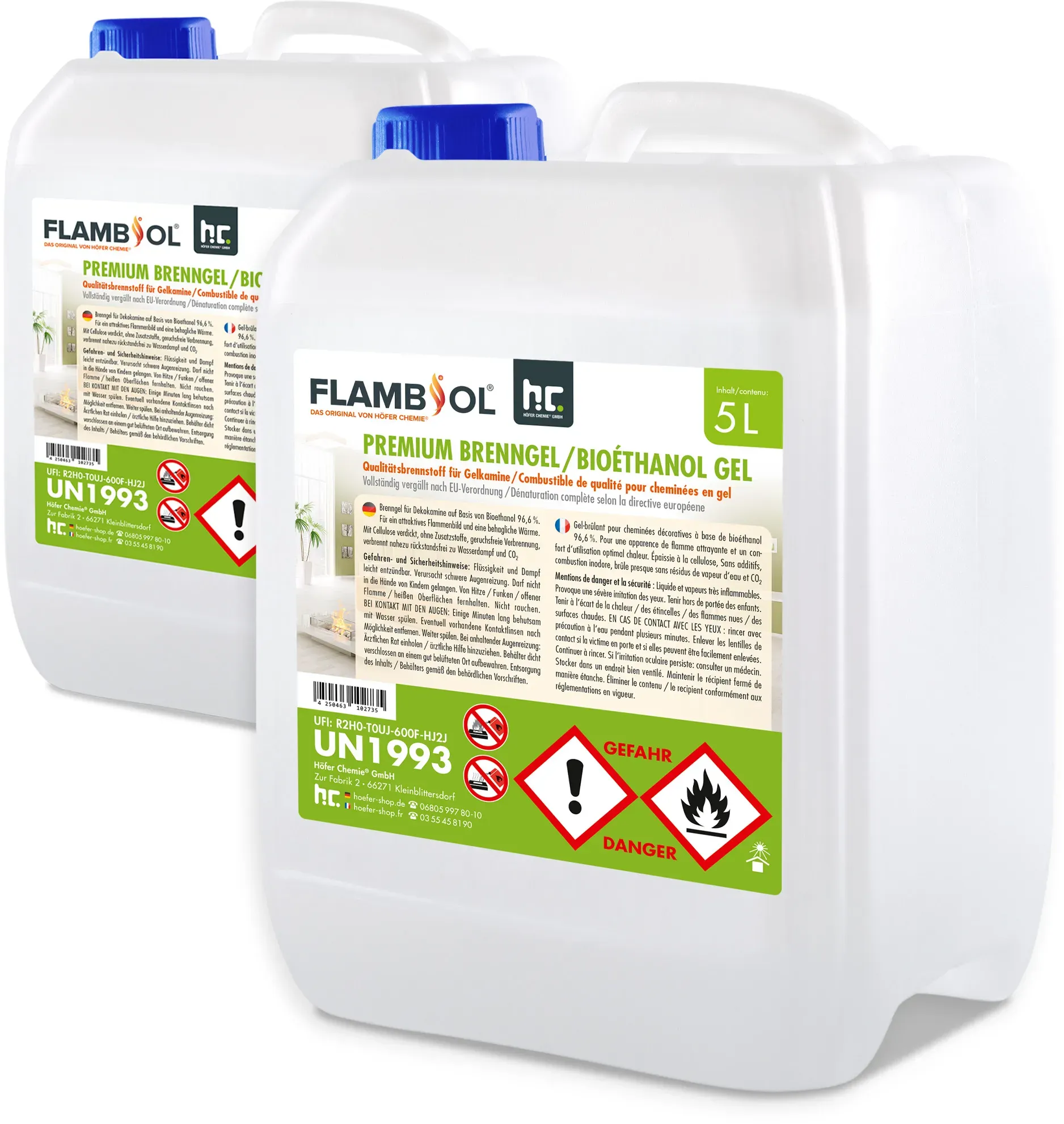 2 x 5L FLAMBIOL® Premium Bioéthanol Gel