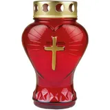 HS CANDLE Grablicht Glas in Herzform Rot Grabkerze mit ca. 45h Brenndauer - Rot