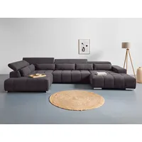 Wohnlandschaft COTTA "Orion U-Form" Sofas Gr. B/H/T: 409cm x 73cm x 225cm, Microfaser, Ottomane links-Recamiere rechts, braun (mud) mit Kopfteilverstellung und Zierkissen Bestseller