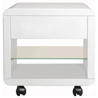Prana - Rollcontainer mit 1 Schublade mit Push-Open, 1 Glasablage, abgerundete Kanten, weiss hochglanz