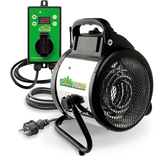 BioGreen Elektro-Gewächshausheizung Palma mit digitalem Thermostat | IPX4 spritzwassergeschützt, energiesparend | 163 m3/h Luftumwälzung | 2000 Watt