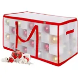 Relaxdays Weihnachtskugel Aufbewahrungsbox, 128 Kugeln, HxBxT: 37x73x36 cm, Kunststoff, Pappe, Kugelbox, transparent/rot