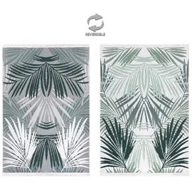 jimri Fashion4Home Teppich Läufer - Tepiche für Wohnzimmer, Schlafzimmer, Küche, Kinderzimmer, Badezimmer - Boho Kelim - Läufer Flur, Palm-Grün-Weiß, Größe: 80x150 cm
