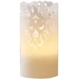Star Trading LED Stumpenkerze Clary Echtwachs Spitzenmuster H: 15cm weiß