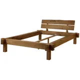 Massivmoebel24 Bett, Braun, Holz, Echtholz,Wildeiche, 140x200 tabacco geölt Jangali 310