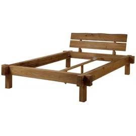 Massivmoebel24 Bett, Braun, Holz, Echtholz,Wildeiche, 140x200 tabacco geölt Jangali 310