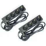 2 x G-L-T 4-Fach Mehrfachsteckdose schwarz Steckdosenleiste, Steckplätze 45 Grad gedreht, Kabel 1,4m, Steckerleiste