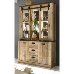 Buffetschrank "Stove" in Used Wood hell und anthrazit Vitrinenschrank 133 x 201 cm