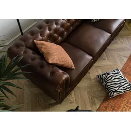 Massivmoebel24 Sofa 3-Sitzer Echtleder 216x82x75 braun Chesterfield #103