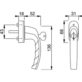 HOPPE Fenstergriff Atlanta 0530S/US952 Alu.F1/naturf.32-42mm abschl.HOPPE