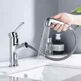 Waschtischarmatur Wasserhahn Chrom mit ausziehbarer Brause, 2 Strahlarten