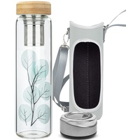 Reeho Teeflasche aus Glas mit Edelstahl Sieb, Glas Wasserflasche mit Neoprenhülle Teekanne mit Filter to go, Borosilikatglas Wasserflasche BPA-Frei 1000ml / 1 Liter