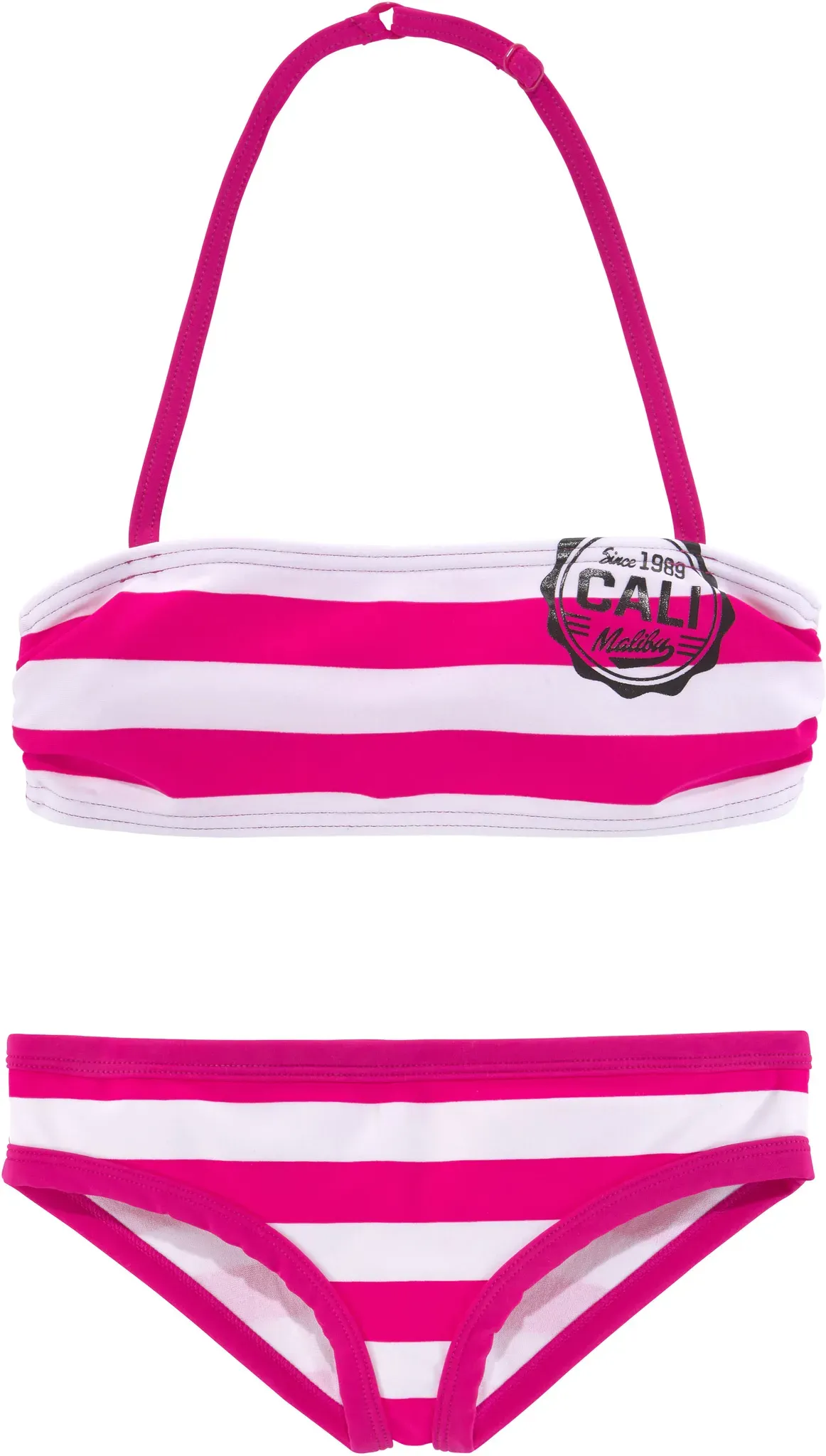 Bandeau-Bikini BENCH., Mädchen, Gr. 134/140, N-Gr, pink (pink, weiß), Polyamid, gestreift, Bikini-Sets, mit trendigen Streifen