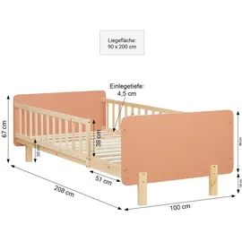 Homestyle4u Kinderbett 2606 90 x 200 cm Kiefer massiv rosa