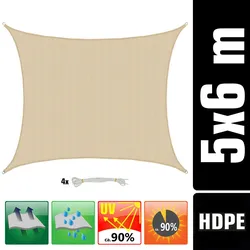 AMANKA UV Sonnensegel Wasserdurchlässig 6x5 - Rechteckig - Sonnenschutz Garten Terrasse