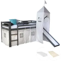 Homestyle4u Hochbett, Grau, Holz, Kinder- & Jugendzimmer, Kindermöbel, Kinderbetten, Hochbetten