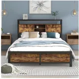 STILVORA Metallbett Metallbett 140x200 Bettgestell Jugendbetten mit Stauraum-Kopfteil (140 x 200 cm ohne Matratze) braun 145 cm x 220 cm