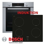 BOSCH Induktions Herd-Set Autark Herd Einbau Backofen mit Teleskopauszug + Induktion Kochfeld, mit 1-fach-Teleskopauszug silberfarben