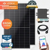 Veska Balkonkraftwerk 830 W / 600+800W Photovoltaik Solaranlage Steckerfertig WIFI Smarte Mini-PV Anlage 600 Watt genehmigungsfrei, Schwarz