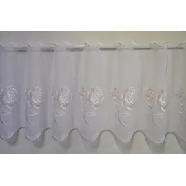 Stickereien Plauen Scheibengardine STICKEREIEN PLAUEN "Rosentraum" Gr. 2, weiß (weiß, beige), B:128cm H:40cm, Voile, Polyester, Gardinen