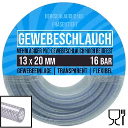13 x 20 mm Gewebe Druckluft Universal Wasser Luft Kompressor Schlauch transparen...