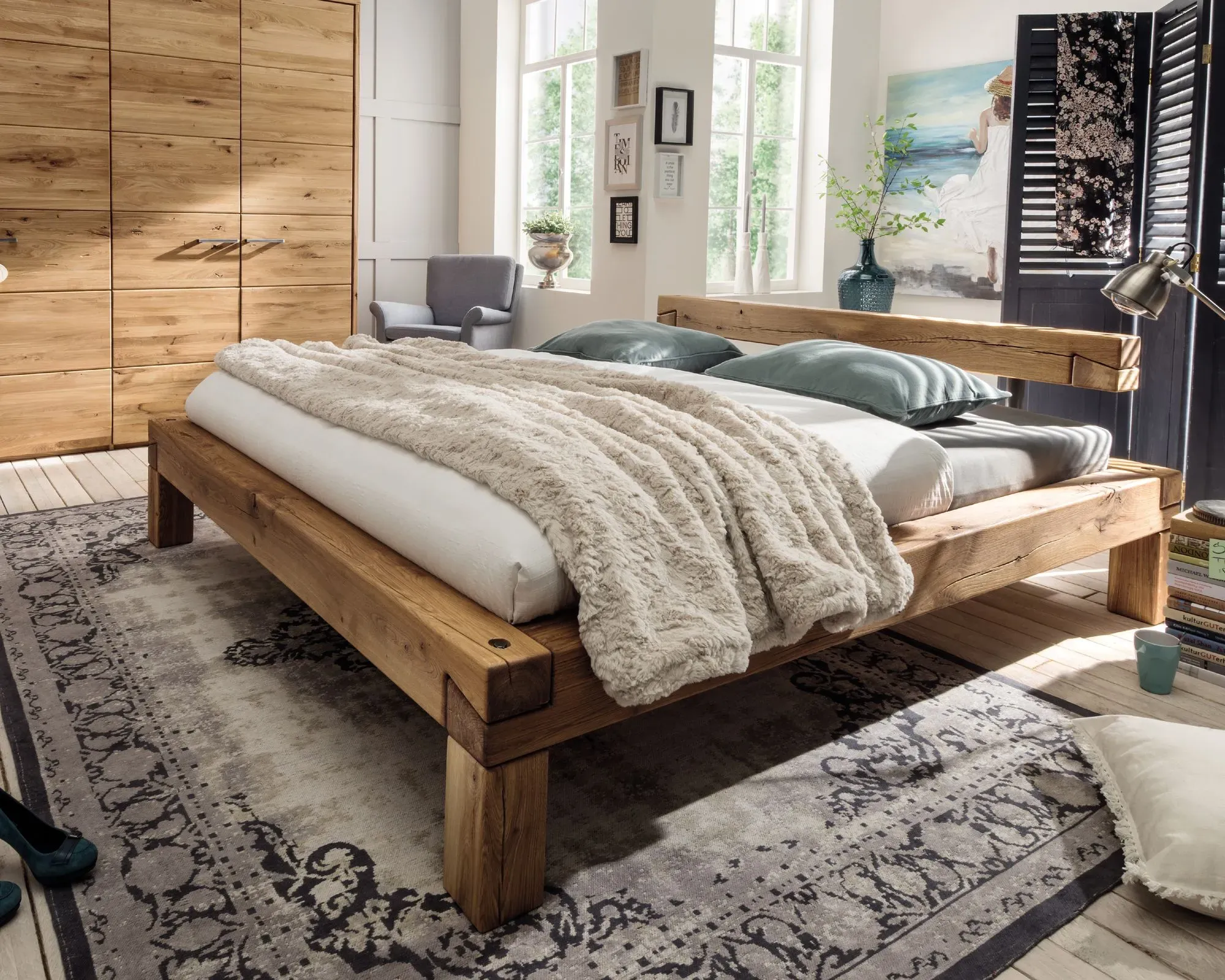 Massivholz »Vancouver 6« Wildeiche Balkenbett 200x200 cm