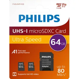 Philips microSDXC 2-Pack 64GB Class 10 UHS-I U1 incl. Adapter