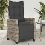 Gaseeto Grau Rattansessel Verstellbarer Gartenstuhl Hochlehner, Liegesessel für den Garten, Outdoor Rattansessel mit verstellbarem Fußteil, Gartenbank mit Kissen