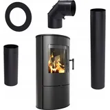 Kratki ROLLO Ø 150 7 kW + Ofenrohr-Set Schwarz / Innenverkleidung Schwarz