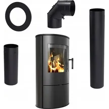 Kratki ROLLO Ø 150 7 kW + Ofenrohr-Set Schwarz / Innenverkleidung Schwarz