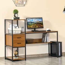 Homcom Schreibtisch mit 2 Schubladen natur, schwarz 140B x 50T x 110H cm