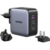 UGREEN 65W Reiseladegerät, USB-A, USB-C, EU, UK, US, Grau