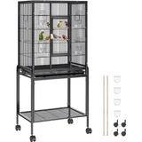 Famanu Papageienkäfig – Robuste Konstruktion & Mobilität – Vogelkäfig für Innen & Außen – 24x17x137 cm – Schwarz