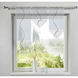 Gardinenbox Scheibengardinen 3er Set Scheibenhänger Taupe HxB 40-60-80x30 cm Dreieck Abschluß Quaste mit Beschwerungsstange, 2022200