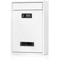 Mailbox Mit Code-Lock, 12-Zoll-Wandmontage-Metall-Sicherheitsmailbox, Retro, Zeitungsbox, Mit Sichtfenster,Weiß