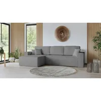 Goldstoff Ecksofa mit Schlaffunktion & Bettkasten - Cordstoff Sofa, Cordstoff Eckcouch, Amalia L-Form Eckcouch, Cordstoff Sofa grau