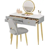 Woltu Schminktisch Grau, Gold, Metall, 3 Schubladen, Rechteckig,Rechteckig, 100x122x40 cm, Schlafzimmer, Schminktische