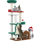 PawHut Kratzbaum mit 6 Ebenen, 135 cm Katzenbaum in Weihnachtsfarben, Katzenkratzbaum