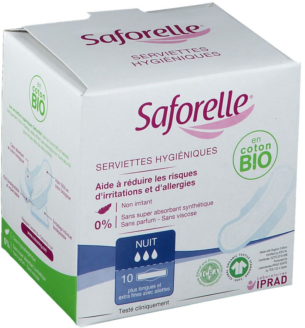 Saforelle® Serviette Hygiénique Coton BIO 10 pc(s) serviettes hygiénique(s)