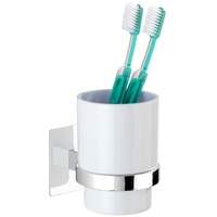 WENKO Turbo-Loc® Zahnputzbecher Quadro - Zahnbürstenhalter für Zahnbürste und Zahnpasta, Befestigen ohne bohren, Kunststoff (ABS), 7 x 10 x 9.5 cm,