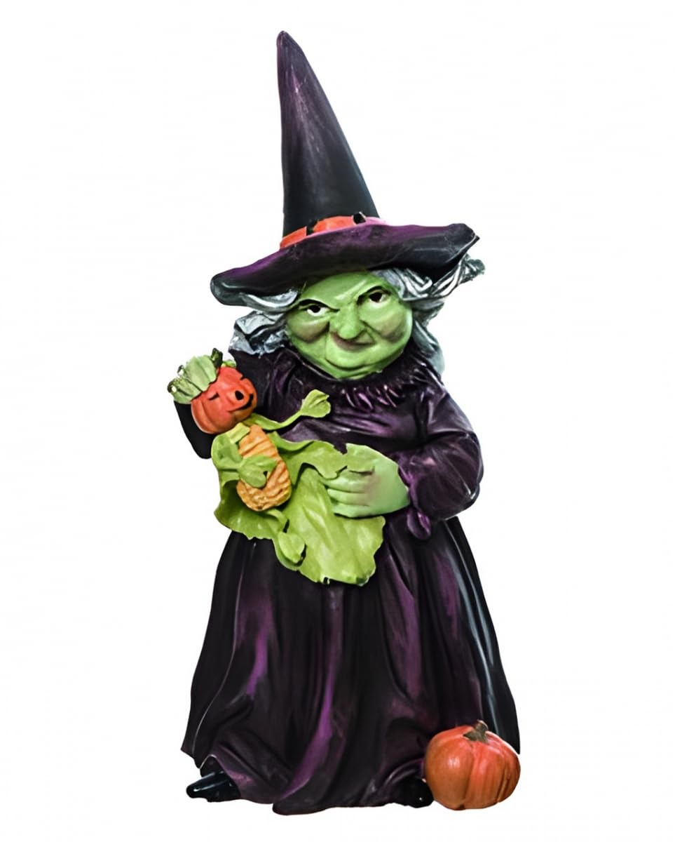 Horror-Shop Grüne Hexe mit Kürbismännchen Ernte als Halloween Dekofigur 19cm