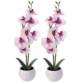 Murago - 2er Set Künstliche Orchidee im Keramik Topf ca.39cm - Kunstblumen Kunstpflanzen Orchideen Innendekoration Muttertag Weiß