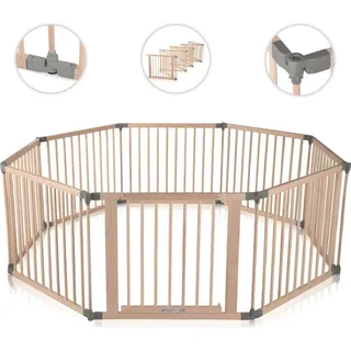 BABY VIVO Laufgitter aus Holz 8 Elemente - individuell verstellbar - PREMIUM in Grau