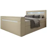 Luxusbetten24 Boxspringbett Repos mit TV Lift, USB und LED H3 (70-100kg) - Beige