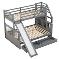 autolock Hochbett Kinderbett,90 x 200 über 140 x 200 Etagenbett mit Schubladen Stauraum und Rutsche, multifunktional grau