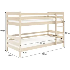 masseno Etagenbett SIMBA 80 x 190 cm Kiefer massiv grau