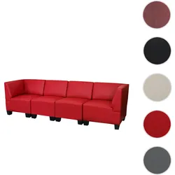 Modular 4-Sitzer Sofa Couch Lyon, Kunstleder ~ rot, hohe Armlehnen