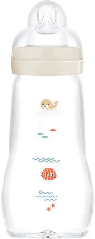 MAM Feel Good Glass Baby Bottle Glasfläschchen mit Anti-Kolik-System 2m+ Beige 260 ml