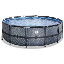 EXIT Stone Pool Ø488 × 122 cm mit Sandfilteranlage und Sicherheitsleiter (3-tlg) – Rahmenpool