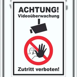HB-Druck Achtung Videoüberwachung Zutritt verboten Aufkleber A1 (594x841mm)